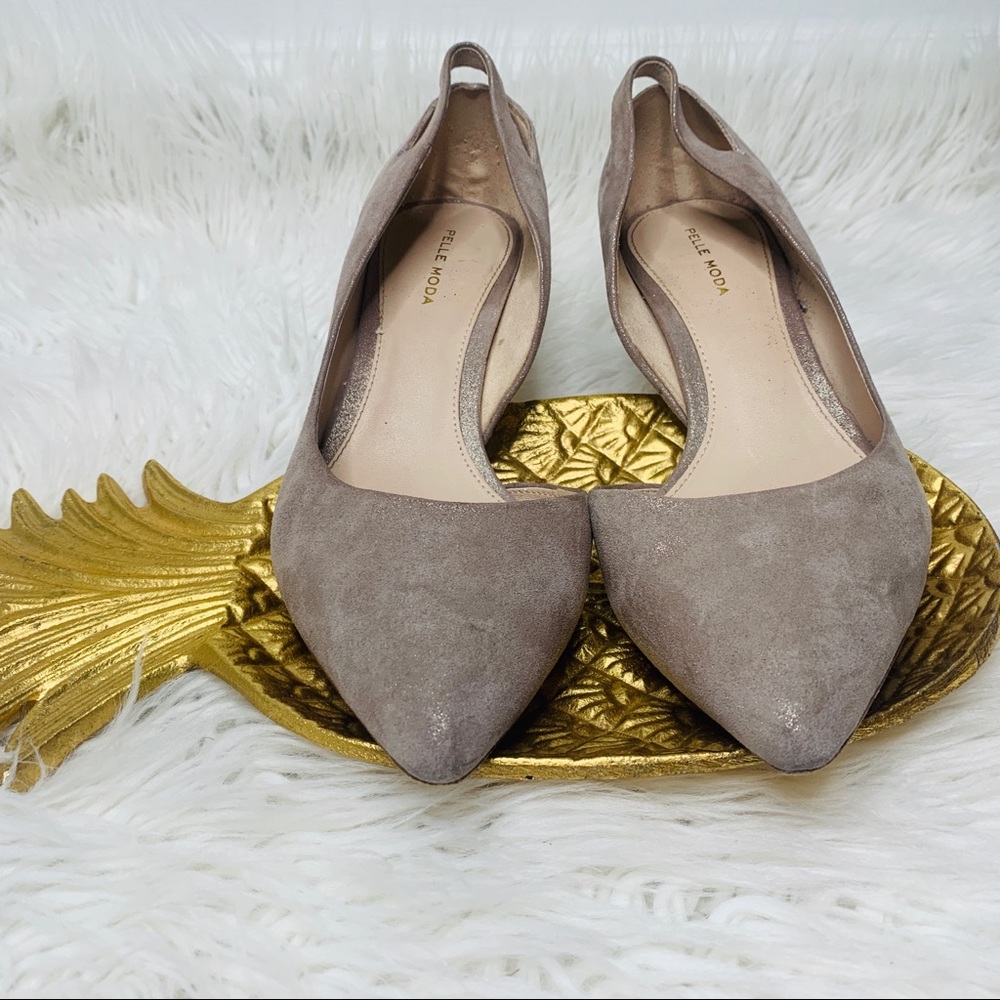 PELLE MODA Tan Suede Shimmer Heels Size 9.5 - Picture 7 of 8